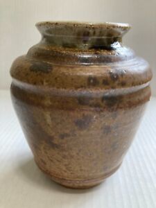 New ListingVery Primitive Handmade Pottery Brown Tone Vase Artist signed