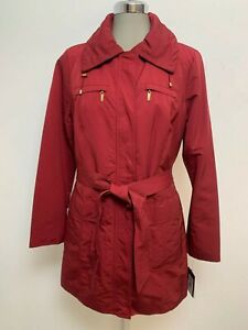 Ellen Tracy NWT Elegant RED Hooded Belted Trench Coat , size M