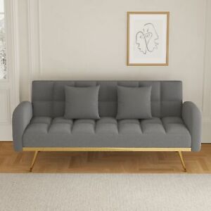 New Listing69-inch grey sofa bed with adjustable sofa teddy fleece 2 throw pillows
