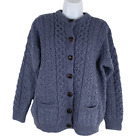 Aran Woollen Mills Fisherman Sweater Small Merino Wool Cable Knit Blue CJ-1548