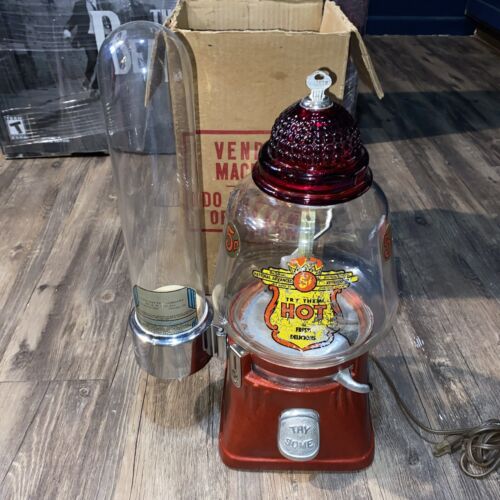 Vintage Silver King 5 Cent Hot Nut Peanut Vending Machine Lighted W/glass Holder