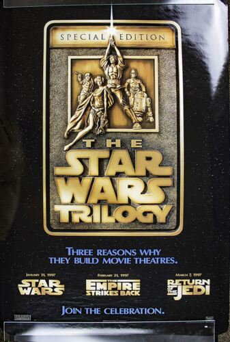 Star Wars Trilogy 1997 Re-Release AUTHENTIC MOVIE THEATER POSTER 40x27 TWO SIDED