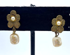 Miriam Haskell Signed Faux Baroque Pearl Drop Gold toned ScrewBack Earrings