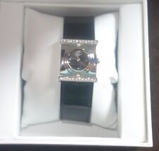 Yonger and Bresson Rectangle Black Leather Crystal Watch DCC 1464/01 new
