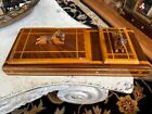 Antique Inlaid Wooden Dresser Box Carved Terrier Box Card Jewelry Cigar Trinket