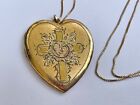 LOVELY Victorian deep etched CROSS large HEART locket GOLD FILLED Necklace