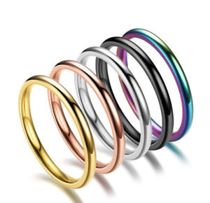 2mm Thin Plain Stainless Steel Stackable Ring Wedding Band Women Girl size 3-12