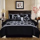 HIG 7 Pieces Comforter Set, Taffeta Fabric Embroidered Bed In A Bag - Queen King