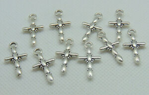 10 CHARMS, Silver Cross Pendants, Christian Jewelry Making Beading Craft Supply