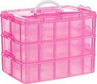 3-Tier Pink Craft Storage Container, Stackable Organizer Box with Dividers for A