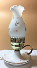 Vtg. BEDSIDE TABLE LAMP~MILK GLASS SHADE~HAND PAINTED~HANDLE ~BUTTERFLIES