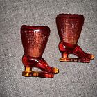 New ListingLot Of 2 Vtg L.E. Smith Amberina Red Yellow Glass Boot Toothpick Holder 3.75