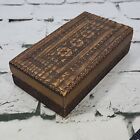 Vintage Etched Wooden Chest Hinged Box Rustic Stained Jewelry Trinket Flaw