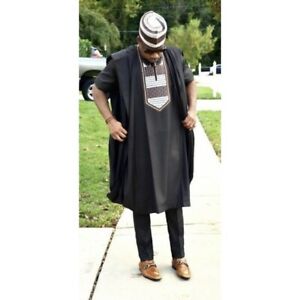 Black Agbada Babariga 3 Pcs African Men's African Clothing Kaftan Men's Wear