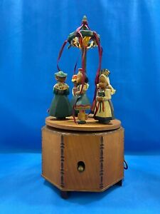 Lotte Sievers Hahn Music Box Carved Wood Girls Thorens Germany Very Rare! 1950s
