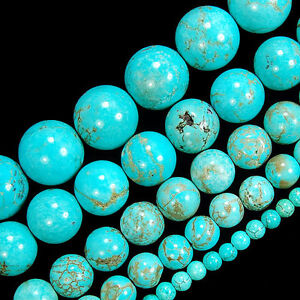 Blue Turquoise Round Beads 15.5
