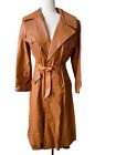 Vintage 70s Leather Trench Coat Womens Small Belted Orange Tan Soft READ