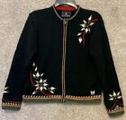 Dale of Norway Womens Black Floral Wool Knit Zip Cardigan Sweater Size Small