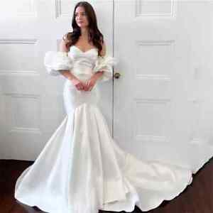 Sexy Mermaid White Wedding Dresses Sweep Train Off Shoulder Bridal Gowns Custom