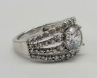 Size 6.25 Sterling Silver Cluster Ring Round Clear Stone w/ Accents FREE SHIPPIN