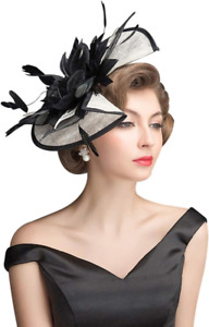 Sinamay Fascinator Hat Floral Feather Pillbox Derby Hats for Women Wedding Tea P