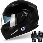 DOT Bluetooth Motorcycle Helmet Modular Dual Visor Headset Intercom + Gloves