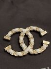 Chanel Golden With  White Faux Leather Brooch. No Pin! 45x35mm Large