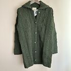 Kilronan Knitwear Cardigan Sweater Womens Medium Green Cableknit Irish Wool NWOT