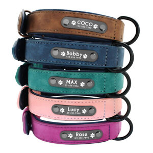 Soft Leather Personalized Dog Collar ID Tag Engraved for Small Medium Large Dogs