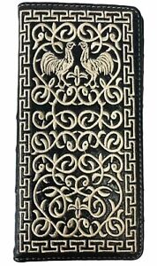 Mens Wallet Western Bifold Check Book Style Rooster W087 Ostrich Black Color