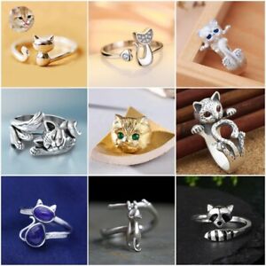 Fashion Cat Shaped 925 Silver Plated Rings for Women Cubic Zircon Party Jewelry