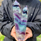 New Listing2.29LB Natural Rainbow Fluorite Obelisk Quartz Crystal Wand Tower Point Healing.