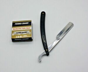 100 Gillette Perma Sharp Razor Blades + Turkish Style Sedef Black Straight Razor