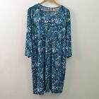 Chicos Dress Womens Size 3 (US XL) Blue Green Teal Paisley 3/4 Sleeve Stretch