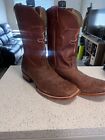 LARRY MAHAN Brown Leather Square Toe Cross Hair Western Cowboy Boots Mens 12 D