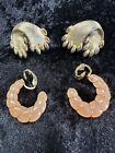 2 Vintage Earring Sets Crown Trifari Marked Gold Tone Lucite Jewelry