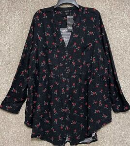 New NWT Torrid Black Floral Gauze Emma Babydoll Tunic Top Blouse Plus Size 3 3X
