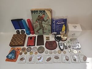 Junk Drawer Lot - The Adventurer Lot - World Coins & Tokens, Boy Scouts & More