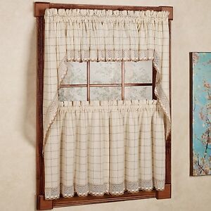 Adirondack Cotton Kitchen Window Curtains - Toast - Tiers, Valance or Swag