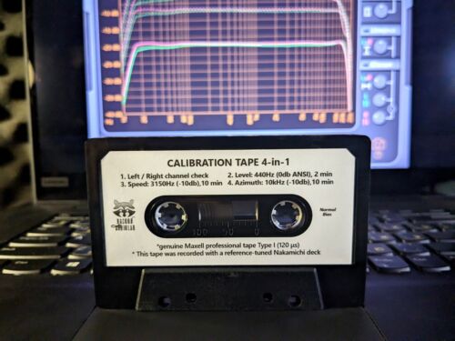 4-in-1 Calibration audio cassette tape: L/R, level, speed / W&F, azimuth. Maxell