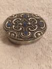 Sterling Silver? Snuff Box Or  Pill Box Fancy Blue Stone Top Made In Italy