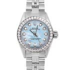 Rolex Ladies Oyster Perpetual Blue Mother Of Pearl Diamond Dial Diamond Bezel