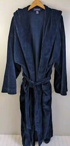 Roundtree & Yorke Mens Plush Bath Robe Navy Blue Hooded Long 2XT 3XT Tall EUC
