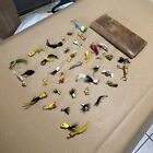 Vintage Fly Fishing Lures Lot Old Leather Book Poppers Galore