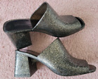 Jeffrey Campbell Womens Slip On Sandals 6 Block Heel Black Silver Shimmer Comfy