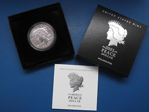 2021 Peace Silver Dollar with COA from US Mint in OGP