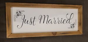 Just Married Framed Rustic Sign For Tabletop or Hanging 12