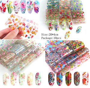 10Pcs Nail Art Foil Stickers Flower Pattern Transfer Decals Decoration Tips NS46