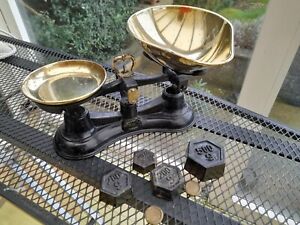 New ListingTraditional Salter kitchen scales no 56 with weights & solid brass pans.