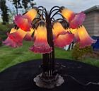 Vintage Tiffany Style Lily Pad & Tulip Table Lamp with 15 Lights, 14 Shades 22”
